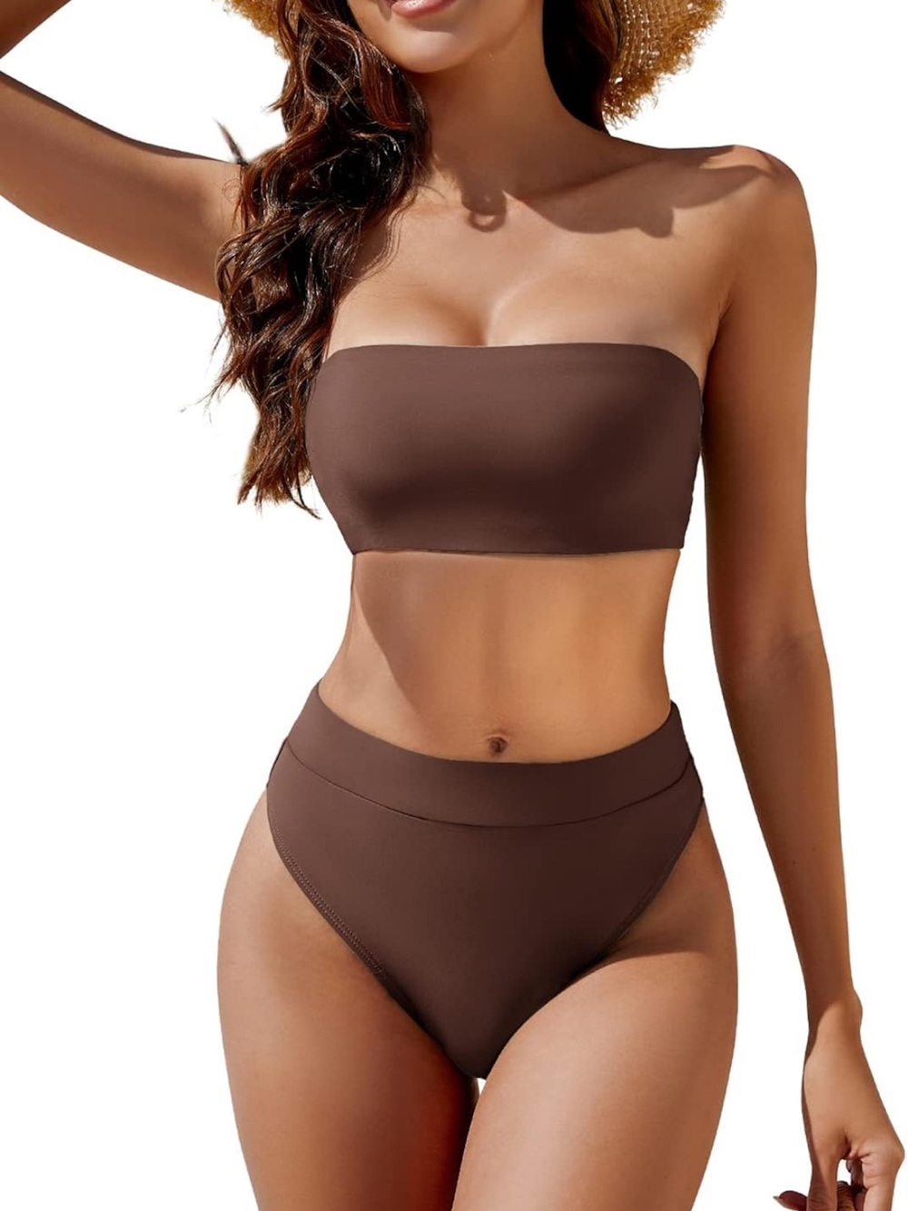 High Waisted Bikini Swimsuit Two Piece Strapless Bandeau Cheeky 1665/9-1